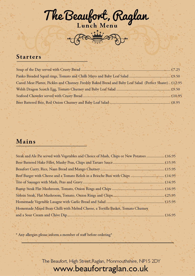 The Beaufort, Raglan Lunch end of week 25