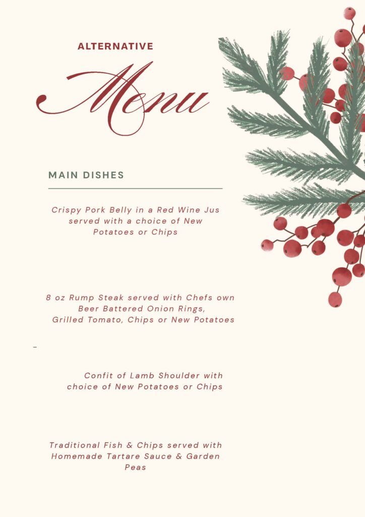 Minimal christmas food and drink menu